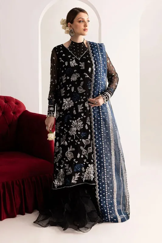 Nureh Fancy Formals Black Raw Silk – view 1 – Poshaq
