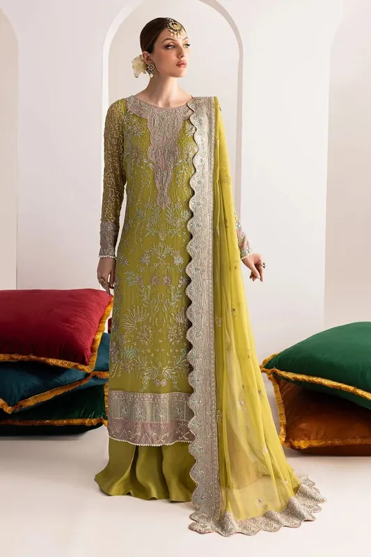 Nureh Fancy Formals Green Raw Silk – view 1 – Poshaq