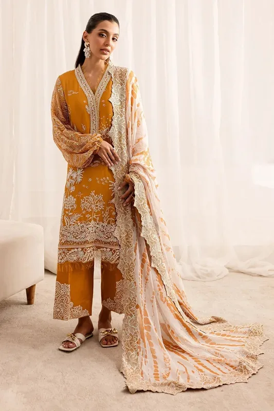Nureh Fancy Formals Mustard Raw Silk – view 1 – Poshaq