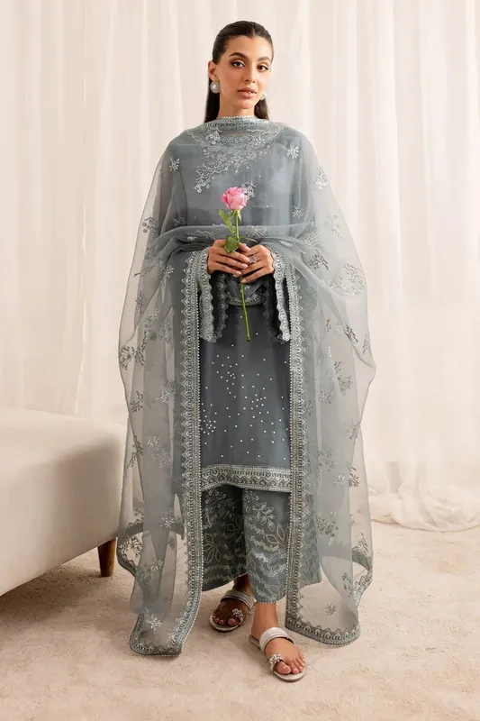 Nureh Fancy Formals Grey Raw Silk – view 1 – Poshaq