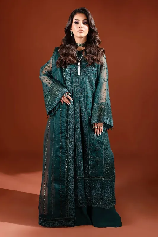 Nureh Fancy Formals Bottle Green Organza – view 1 – Poshaq