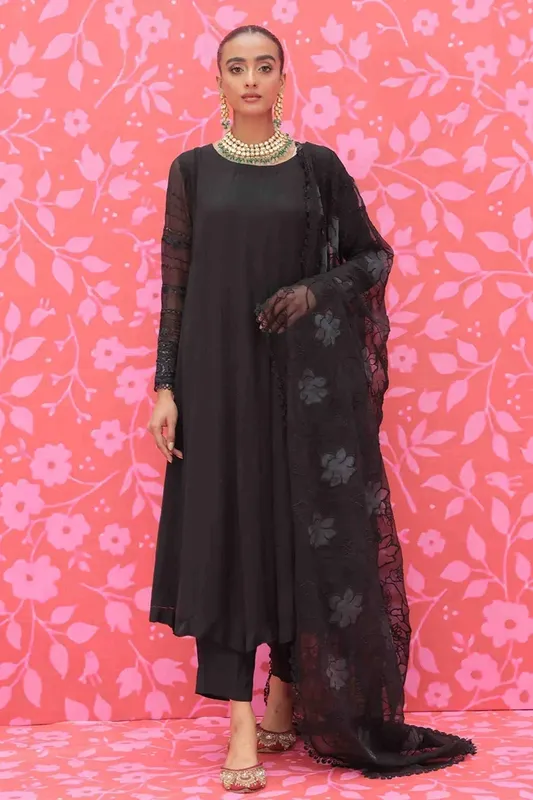 Nureh Fancy Formals Black Raw Silk – view 1 – Poshaq