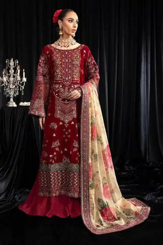 Nureh Maya Velvet 23 Red Raw Silk – view 1 – Poshaq