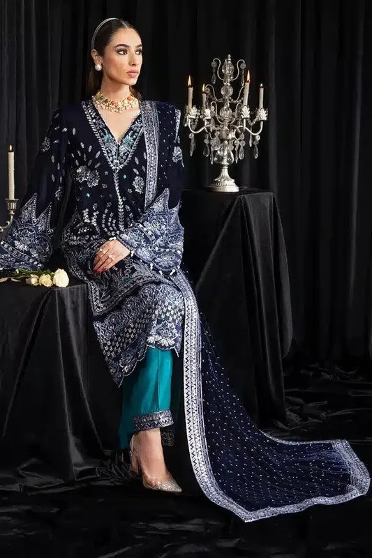 Nureh Maya Velvet 23 Blue Raw Silk – view 1 – Poshaq