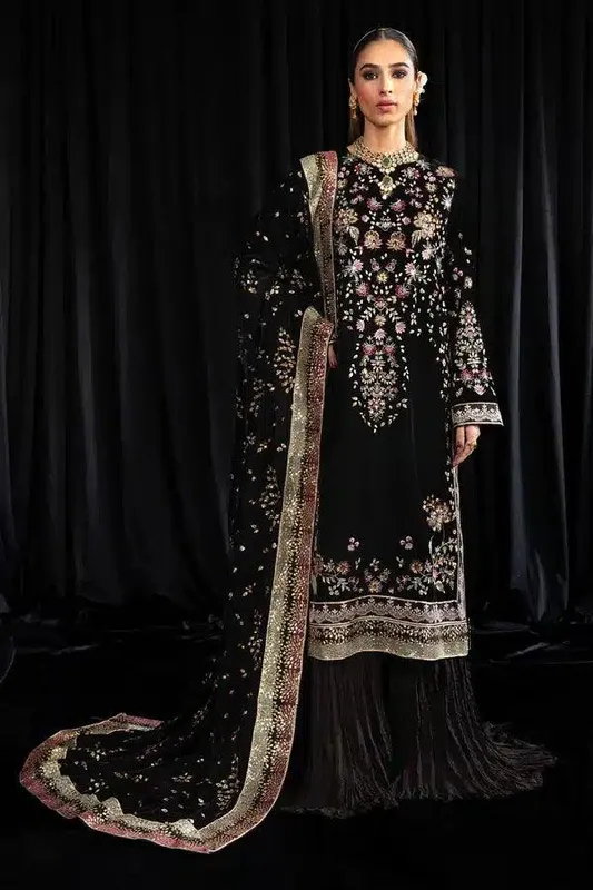 Nureh Maya Velvet 23 Black Raw Silk – view 1 – Poshaq