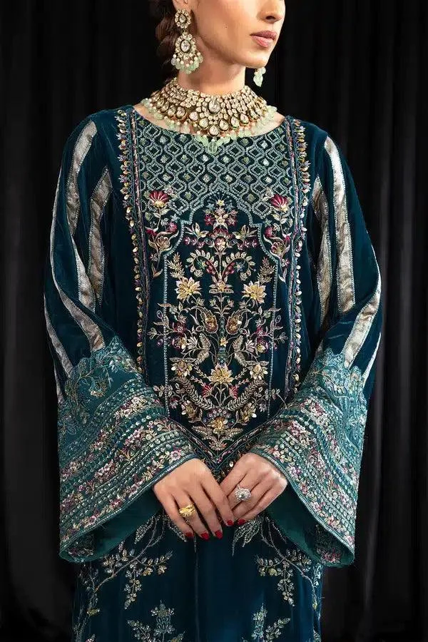 Nureh Maya Velvet 23 Teal Raw Silk – view 2 – Poshaq