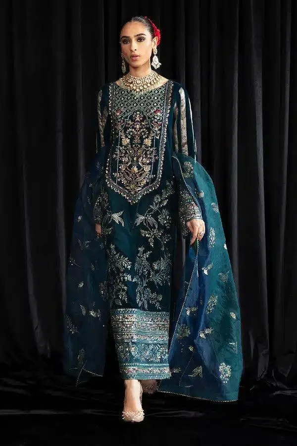 Nureh Maya Velvet 23 Teal Raw Silk – view 3 – Poshaq