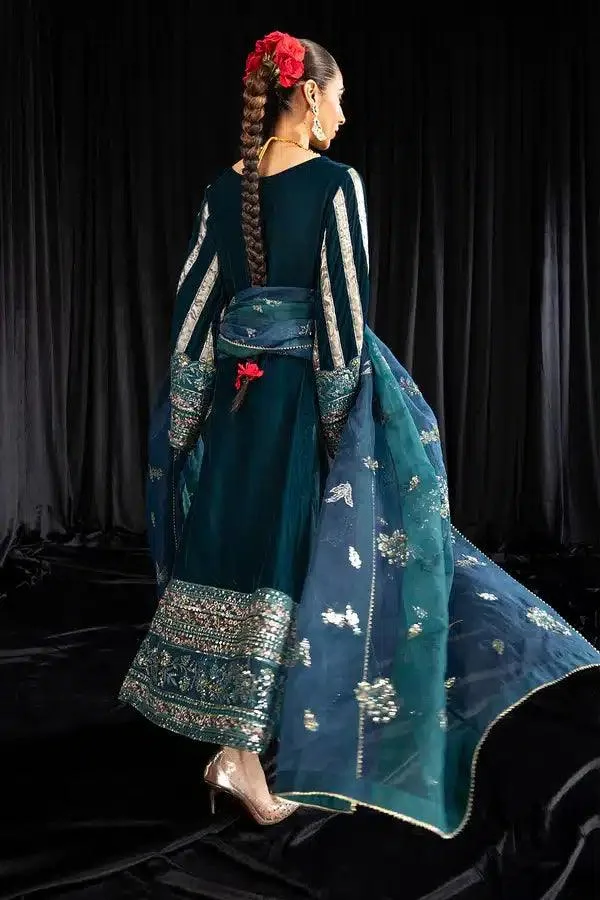 Nureh Maya Velvet 23 Teal Raw Silk – view 5 – Poshaq