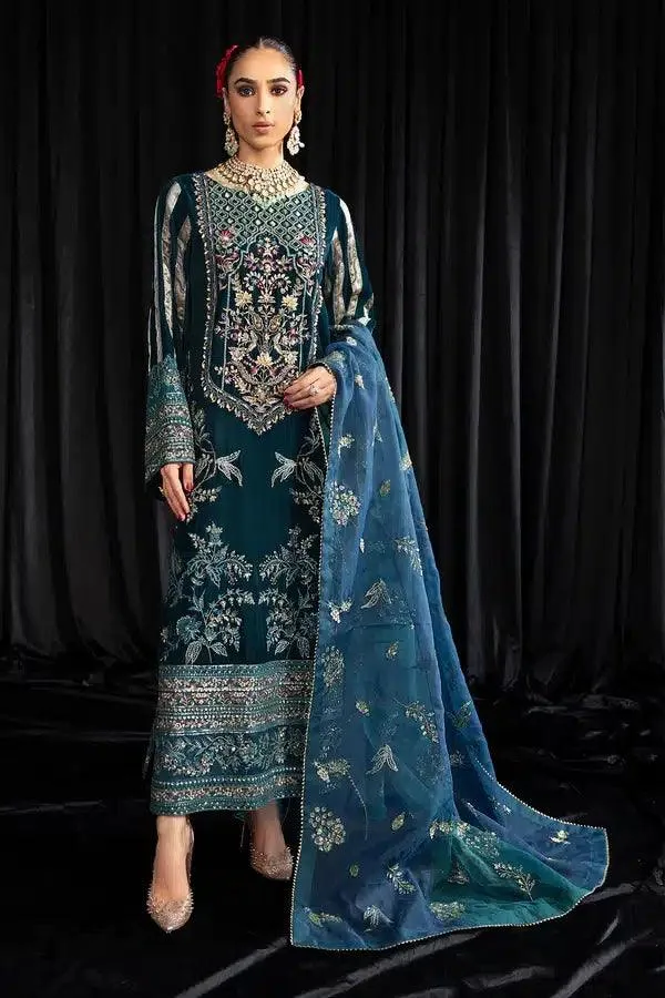 Nureh Maya Velvet 23 Teal Raw Silk – view 6 – Poshaq