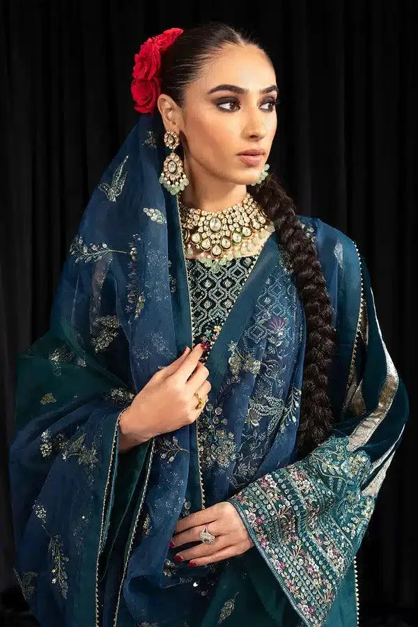 Nureh Maya Velvet 23 Teal Raw Silk – view 7 – Poshaq
