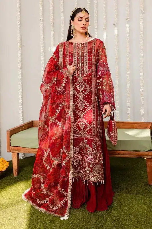 Nureh Wedding Formals 23 Red Raw Silk – view 1 – Poshaq