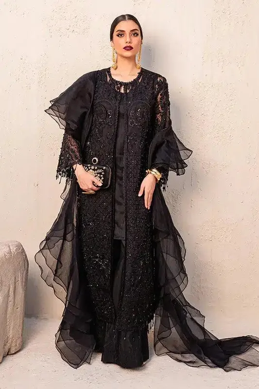 Nureh Wedding Formals 23 Black Raw Silk – view 1 – Poshaq