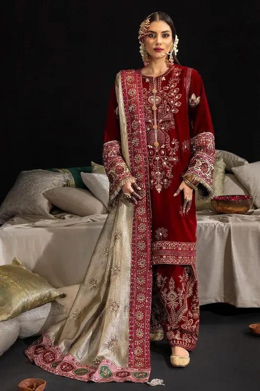 Nureh Maya Velvet 23 Maroon Velvet – view 1 – Poshaq