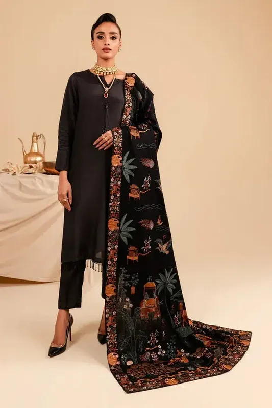 Nureh Shades of Winter Black Raw Silk – view 1 – Poshaq