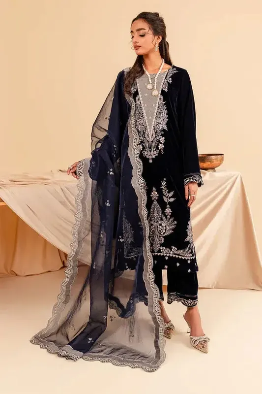 Nureh Shades of Winter Navy Blue Organza – view 1 – Poshaq