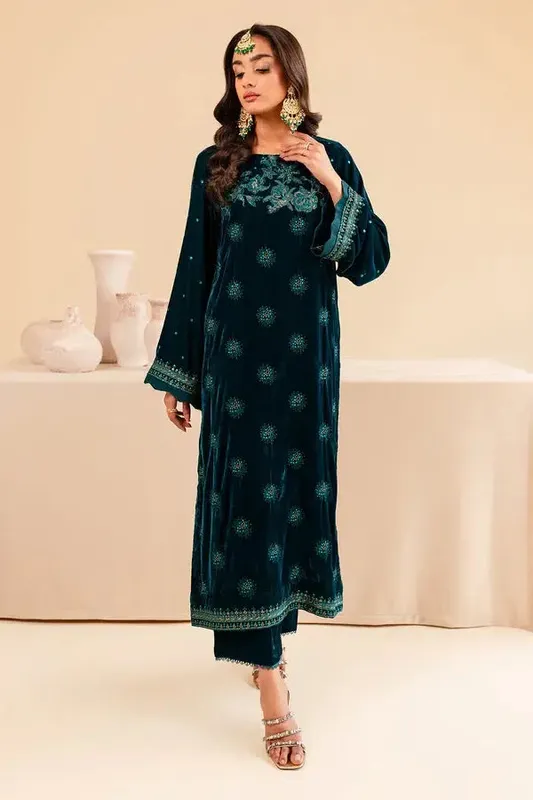 Nureh Shades of Winter Teal Velvet – view 1 – Poshaq