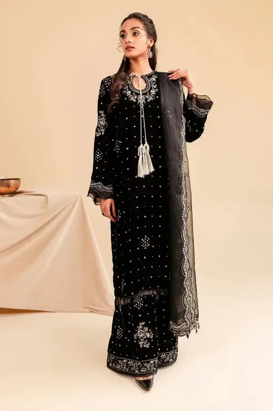 Nureh Shades of Winter Black Organza – view 1 – Poshaq