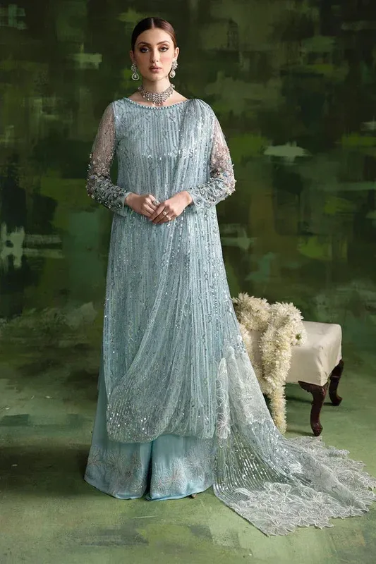 Nureh Wedding Formals 24 Sky Blue Raw Silk – view 1 – Poshaq