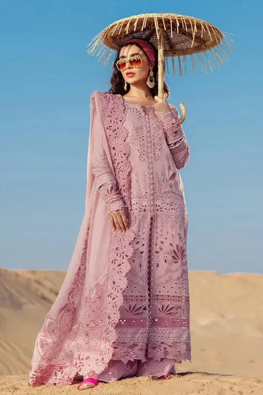 Nureh Sehra Swiss Voil Lawn Plum Organza – view 1 – Poshaq