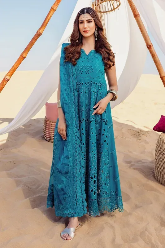 Nureh Sehra Swiss Voil Lawn Ferozi Organza – view 1 – Poshaq