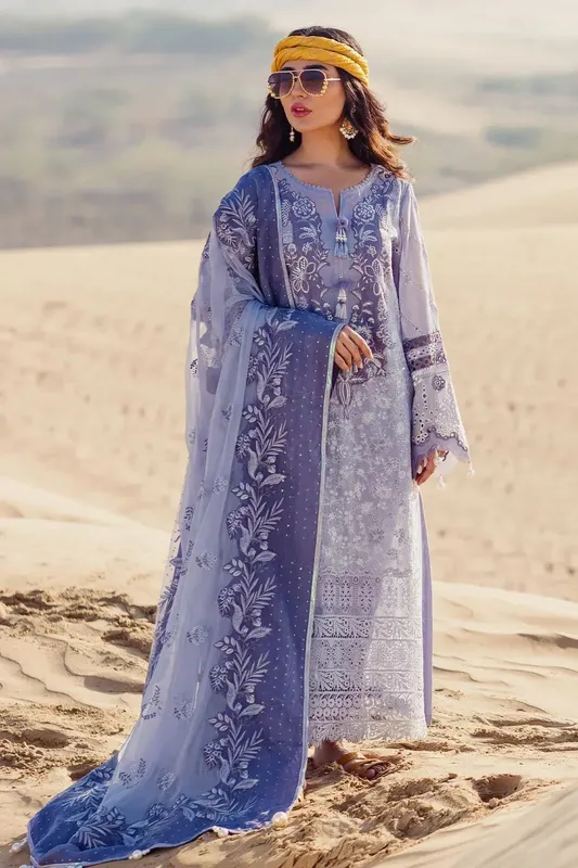 Nureh Sehra Swiss Voil Lawn Blue Organza – view 1 – Poshaq