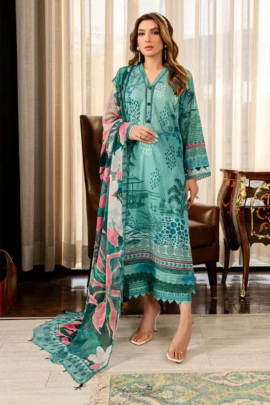 Nureh Printed Lawn 24 Green Chiffon – view 1 – Poshaq