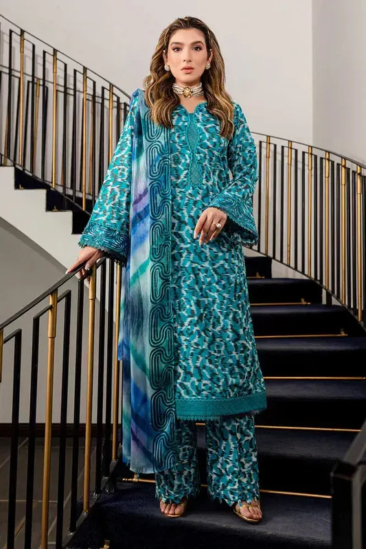 Nureh Printed Lawn 24 Blue Chiffon – view 1 – Poshaq