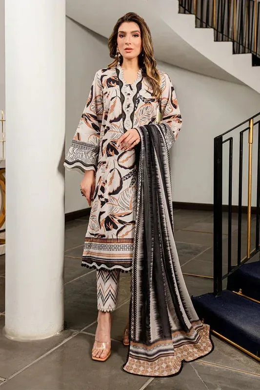 Nureh Printed Lawn 24 Off White Chiffon – view 1 – Poshaq