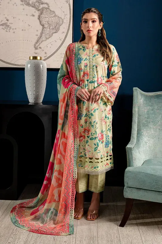 Nureh Printed Lawn 24 Yellow Chiffon – view 1 – Poshaq