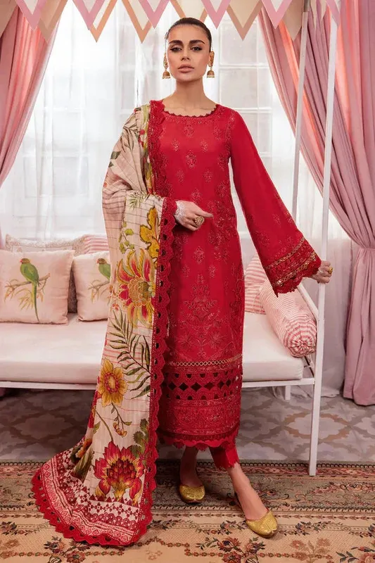 Nureh Maya Lawn 24 Red Jacquard – view 1 – Poshaq