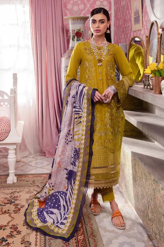 Nureh Maya Lawn 24 Mustard Jacquard – view 1 – Poshaq