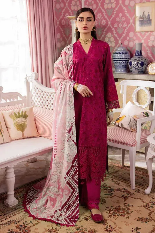 Nureh Maya Lawn 24 Fuchsia Jacquard – view 1 – Poshaq
