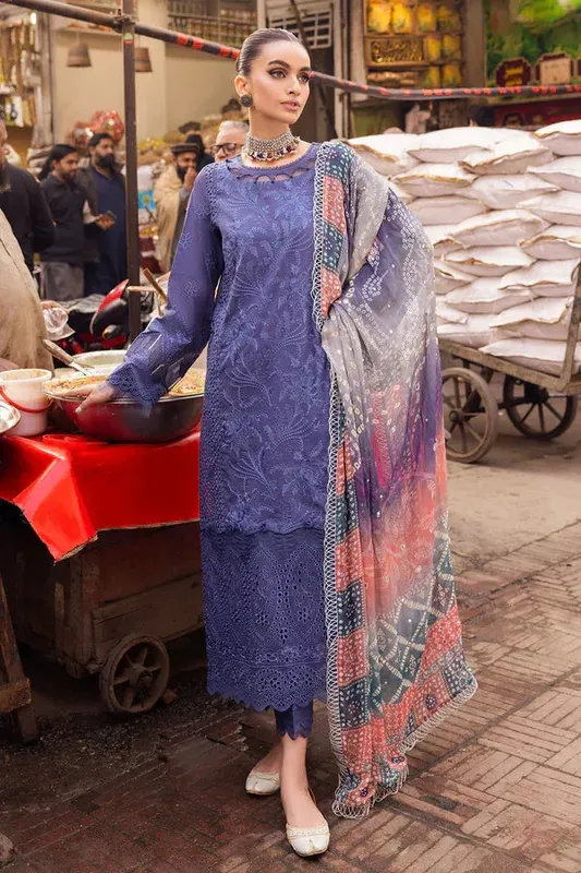 Nureh Bazaar Lawn Chikankari 24 Blue Chiffon – view 1 – Poshaq