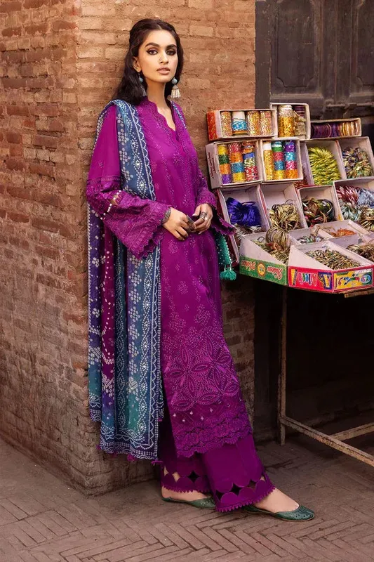 Nureh Bazaar Lawn Chikankari 24 Purple Chiffon – view 1 – Poshaq