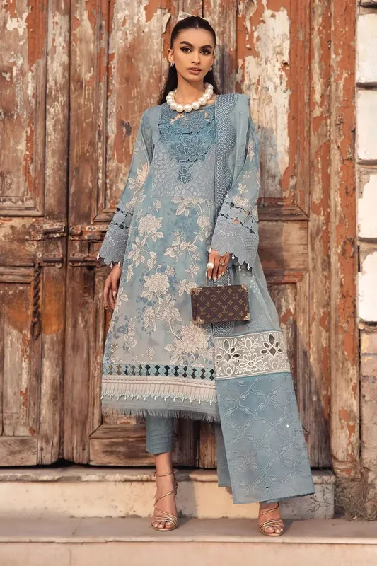 Nureh Swiss Prints Blue Organza – view 1 – Poshaq
