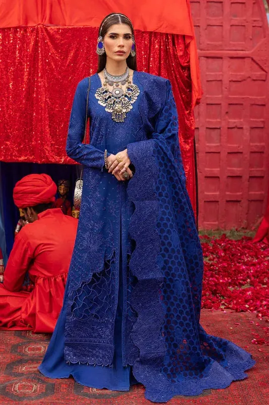 Nureh Mela Luxury Lawn Blue Jacquard – view 1 – Poshaq