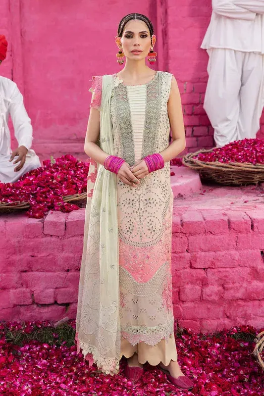 Nureh Mela Luxury Lawn Pink Chiffon – view 1 – Poshaq