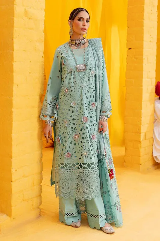 Nureh Mela Luxury Lawn Grey Organza – view 1 – Poshaq