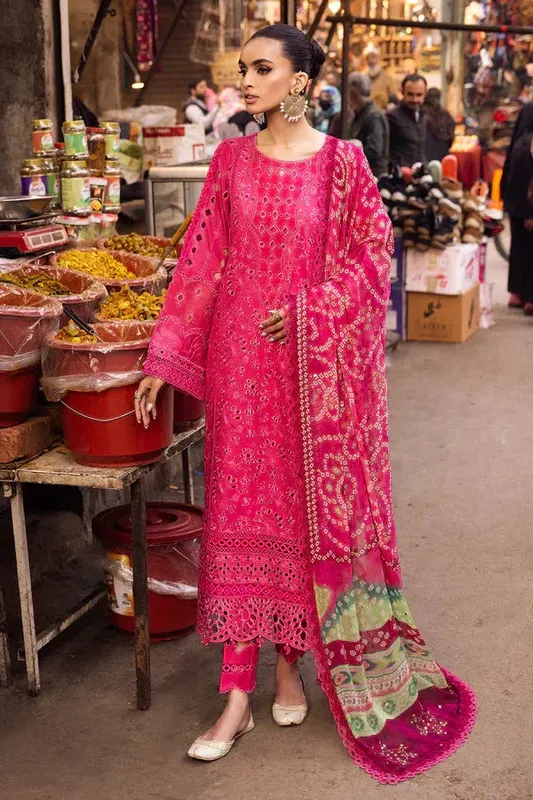 Nureh Bazaar Lawn Pink Organza – view 1 – Poshaq