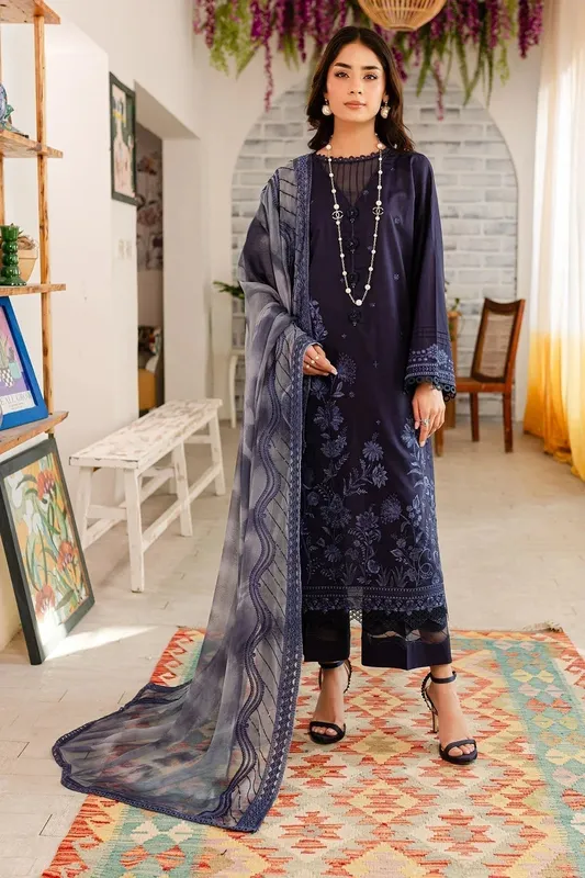 Nureh Shades Of Summer Navy Blue Chiffon – view 1 – Poshaq
