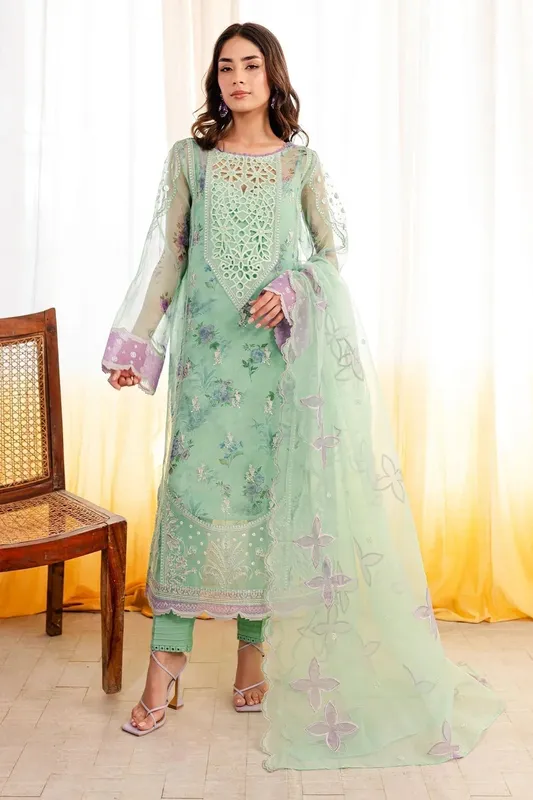 Nureh Shades Of Summer Green Organza – view 1 – Poshaq