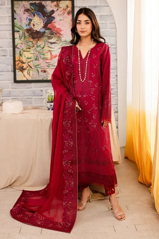 Nureh Shades Of Summer Red Chiffon – view 1 – Poshaq