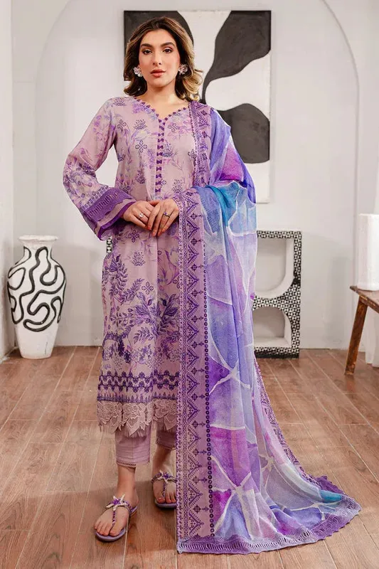 Nureh Printed Lawn Lilac Chiffon – view 1 – Poshaq