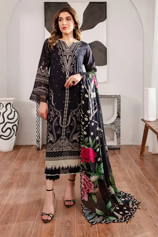 Nureh Printed Lawn Black Chiffon – view 1 – Poshaq