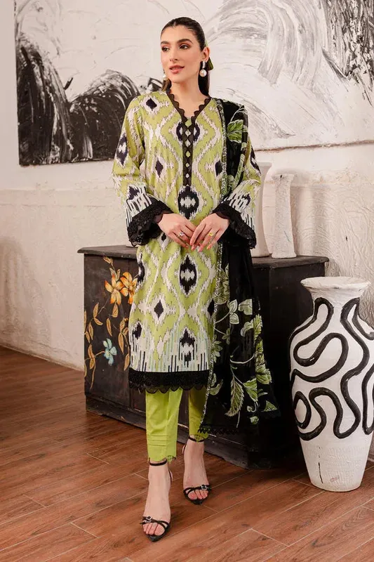 Nureh Printed Lawn Green Chiffon – view 1 – Poshaq