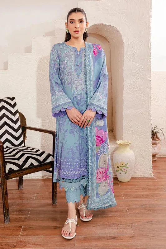 Nureh Printed Lawn Blue Chiffon – view 1 – Poshaq