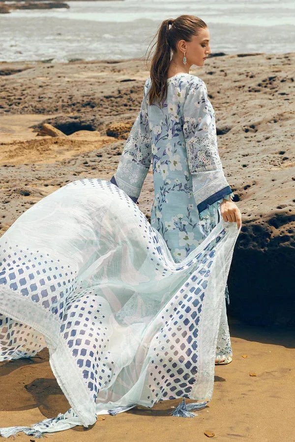 blue luxury long chiffon and lawn shirt with chikankari detailing – view 2 – Poshaq
