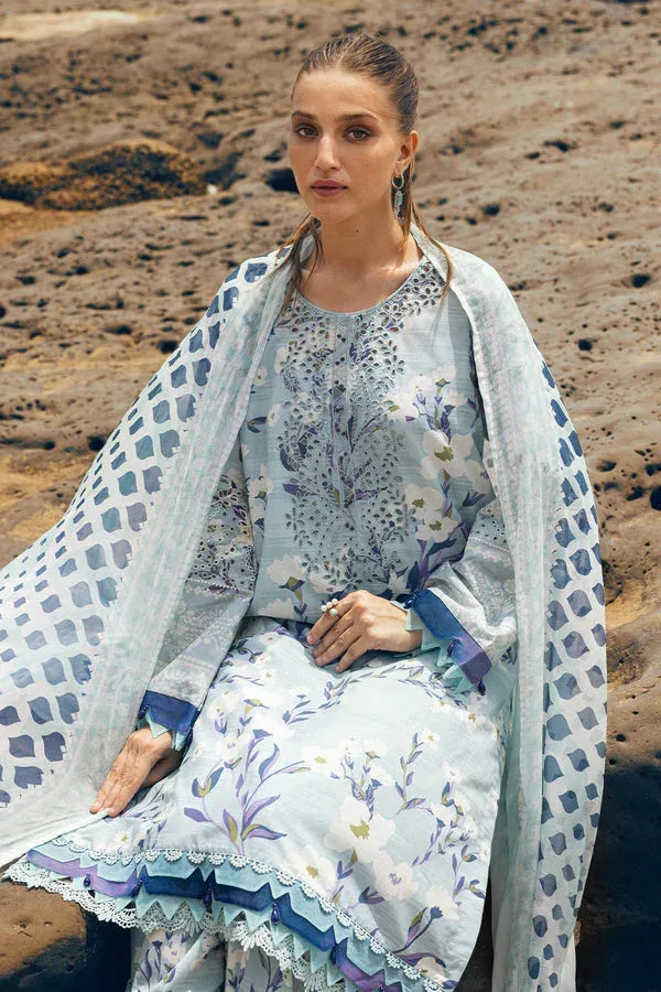 blue luxury long chiffon and lawn shirt with chikankari detailing – view 3 – Poshaq