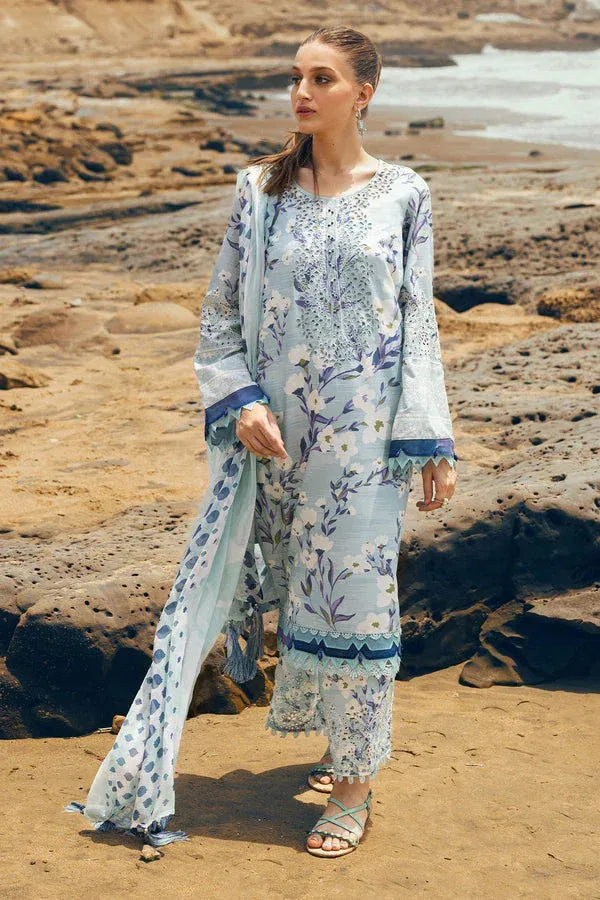 blue luxury long chiffon and lawn shirt with chikankari detailing – view 4 – Poshaq
