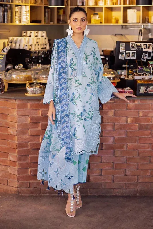 Nureh Glam Girl Lawn Blue Chiffon – view 1 – Poshaq